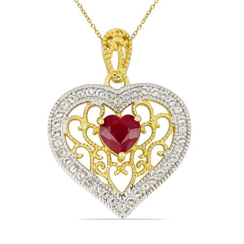 BUY GENUINE GLASS FILLED RUBY GEMSTONE HALO HEART PENDANT IN 925 SILVER